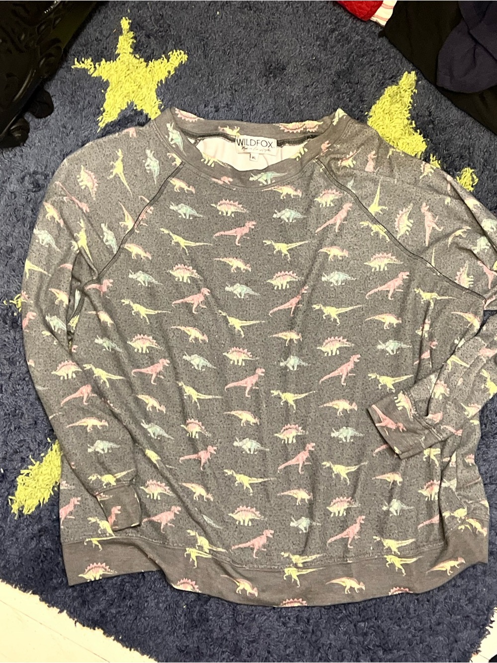 Wildfox Women’s Gray Dinosaur Print Long Sleeve Top